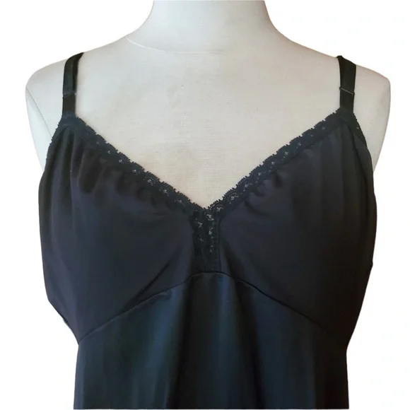 Vintage Shadowline‎ Black Lace Trim Slip/Nightgown - Picture 2 of 6